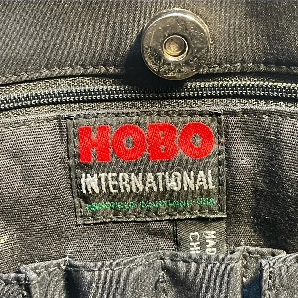 HOBO Black Leather & Nylon Messenger Bag Adjustable Crossbody Shoulder Bag